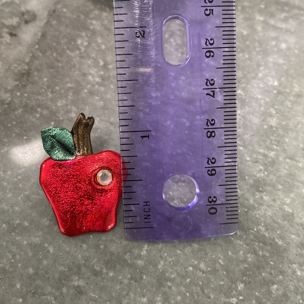 Red Apple Brooch with Rhinestone - Picture 5 of 5
